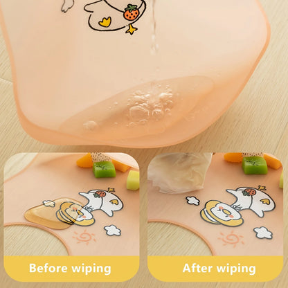 Waterproof Silicone Baby Bibs with Cute Cartoon Animal Prints, Adjustable Feeding Bib for Boys and Girls