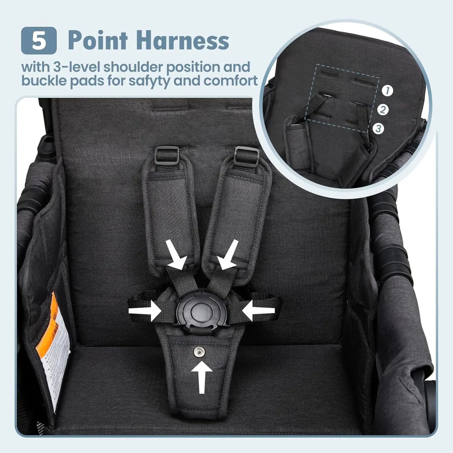 Wagon Stroller for 2 Kids, High Seat & 5 Point Harness, Foldable All-Terrain Wagon for Toddler with Canopy, Parent Organizer