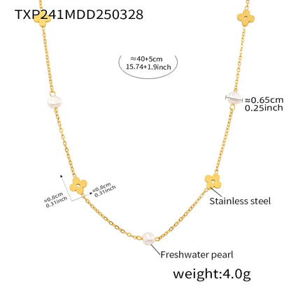 Sweet Flower Necklace Bracelet In Stainless Steel With Freshwater Pearl Neck Chains Choker Necklaces Bracelets Set For Women