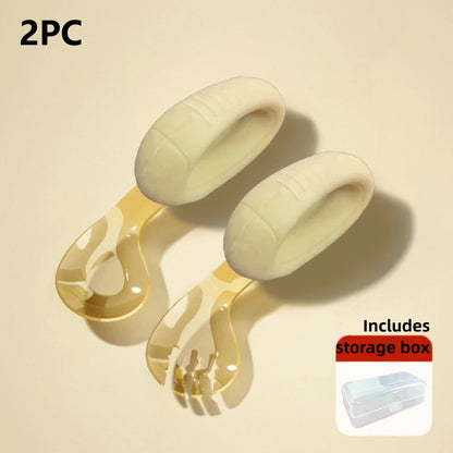 Toddler Spoon and Fork with Bendable Silicone Grip for Baby Self-feeding