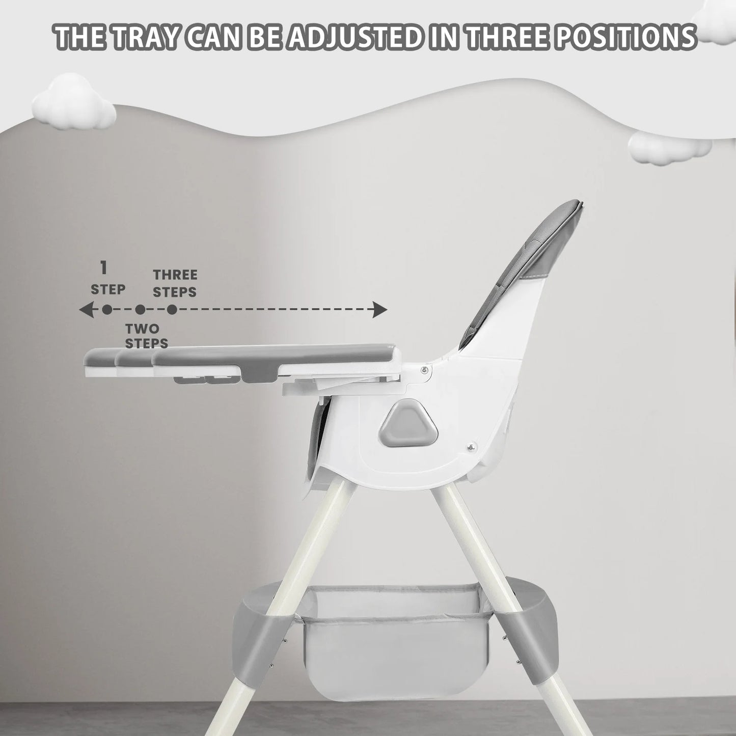 Foldable Baby Highchair 6 Months Plus, with Large Anti slip Pad & Toy Rack, Easy to Clean Feeding