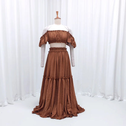  Photo Shooting Pregnancy Dress Comfortable Soft Linen-Cotton Set for Pregnant Women Photos Maternity Two-Piece Dress