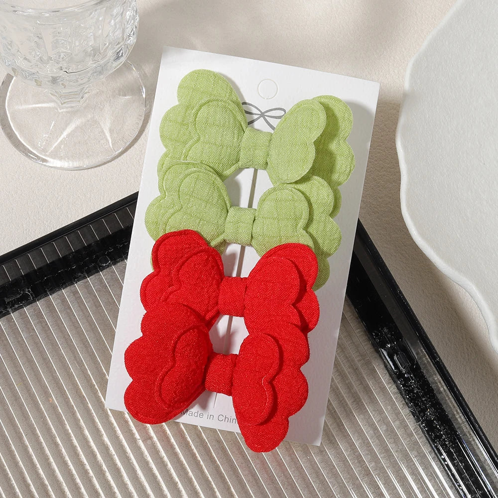 4/6pcs Candy Colorful Hair Bows Clips Girl Cotton Printed Lovely Fabric Hairpins