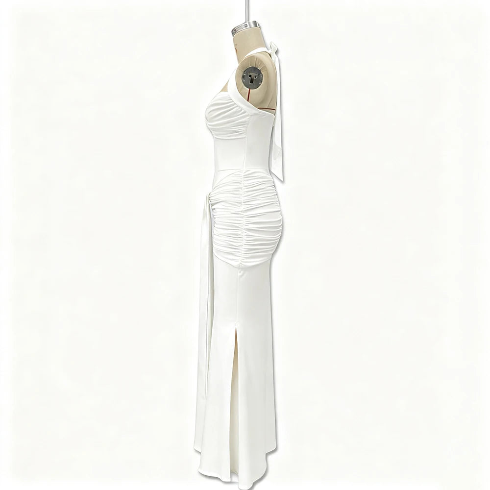 Fairy Maternity Photoshoot Halter Maxi Dress Backless Draped Gown Sleeveless Ruched Pregnancy Outfit Baby Shower Photo Clothes