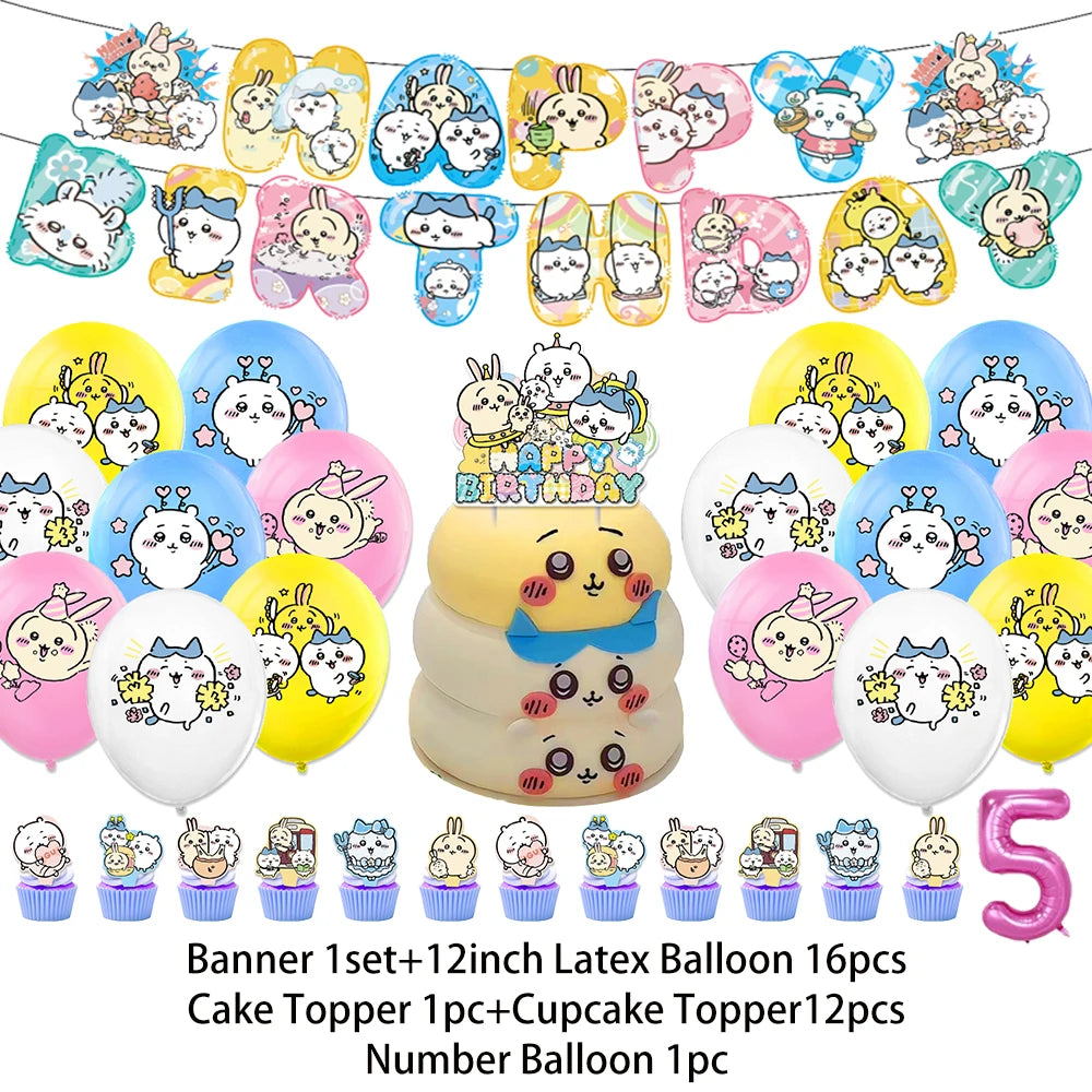 Cartoon Chiikawa Hachiware Usagi Birthday Party Decoration Background Balloon Set Cake Topper Backdrop Baby Shower Kid Gift Prop