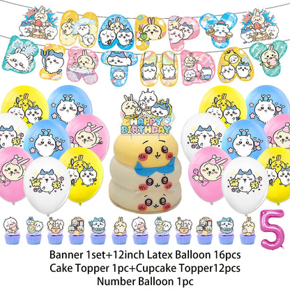 Cartoon Chiikawa Hachiware Usagi Birthday Party Decoration Background Balloon Set Cake Topper Backdrop Baby Shower Kid Gift Prop