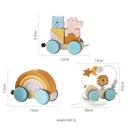 Baby Montessori Toys Wooden Train Educational Rainbow Blocks Trolley Baby Learning Toys
