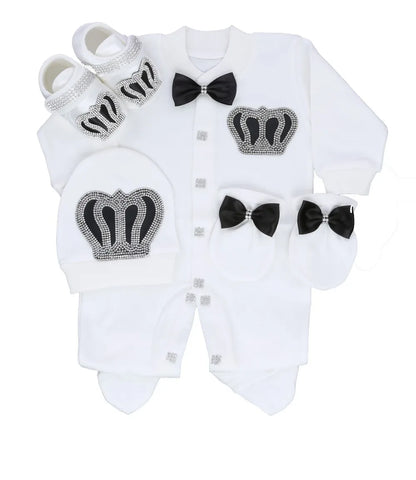 Light Pink Newborn Baby Personalized Name Outfits 4 Pieces Welcome Home Hospital Crown Jewelry Romper Set Layette