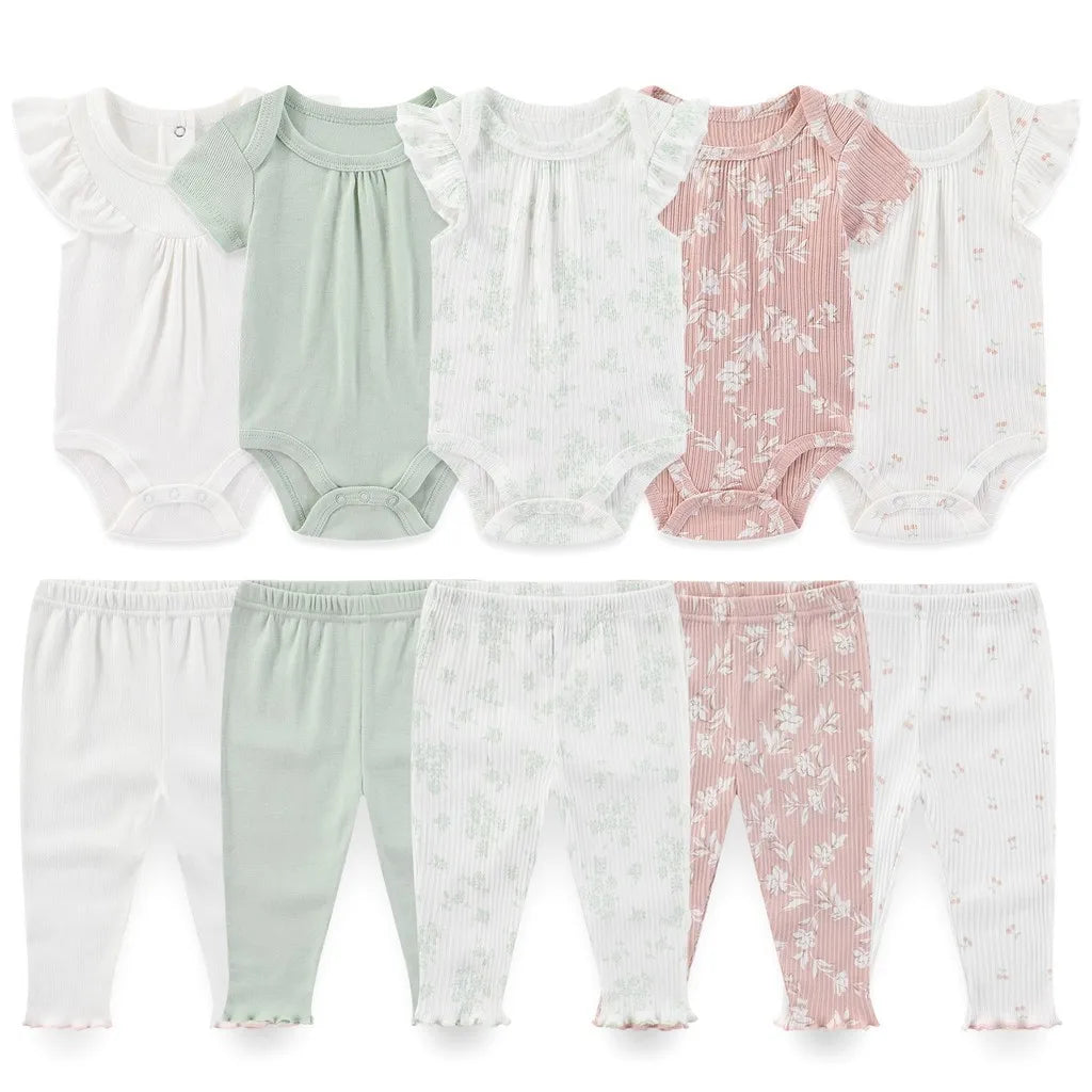 10Pcs Cartoon 100%Cotton Baby Girl & boy Clothes 0-12M Baby Clothes Sets Sleeveless