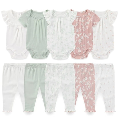 10Pcs Cartoon 100%Cotton Baby Girl & boy Clothes 0-12M Baby Clothes Sets Sleeveless