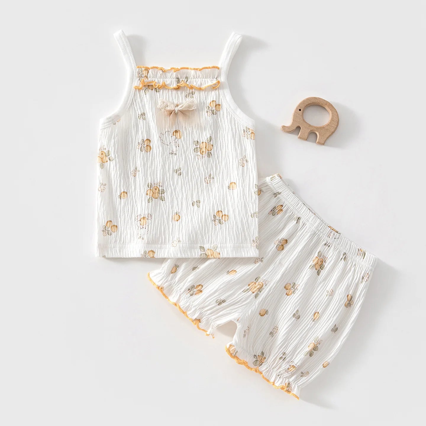 Summer Infant Baby Girls 2Pcs Floral Cami Set Cute Ruffle Trim Sleeveless Top And Shorts Toddler Cotton Comfort Outfits