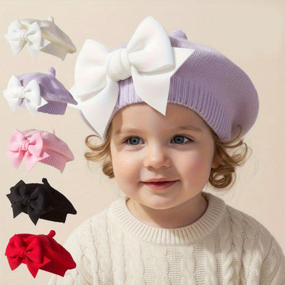 1-3Y Baby girl Bow Beret | Painter Hat, Cute Baby Hat, Suitable for Travel and Outing Lightweight Polyester Knit Fabric, Mixed Color