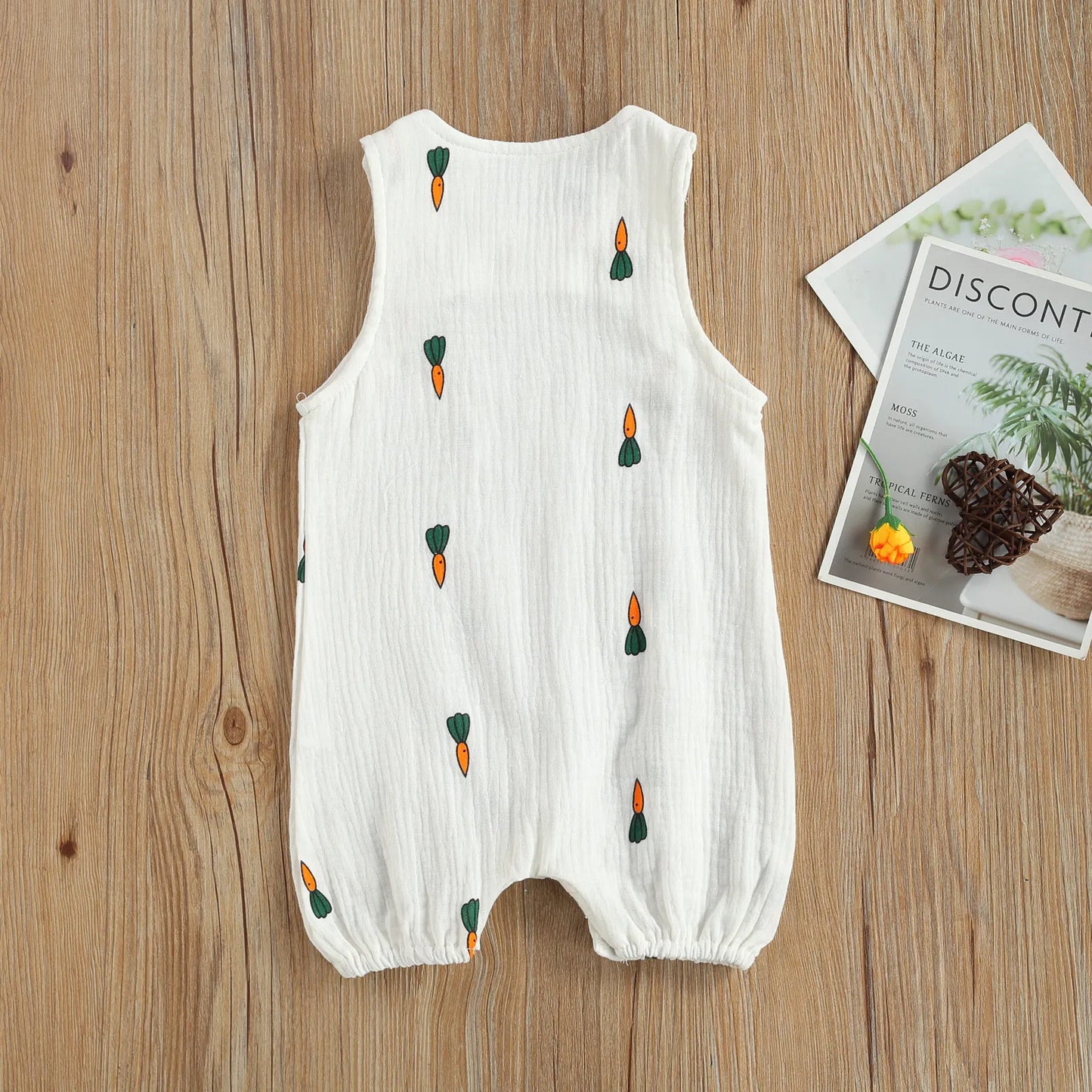 Baby Sleeveless Romper, Cotton Muslin Linen Cactus Print Jumpsuit for Boys and Girls