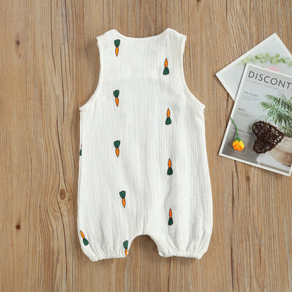 Baby Sleeveless Romper, Cotton Muslin Linen Cactus Print Jumpsuit for Boys and Girls