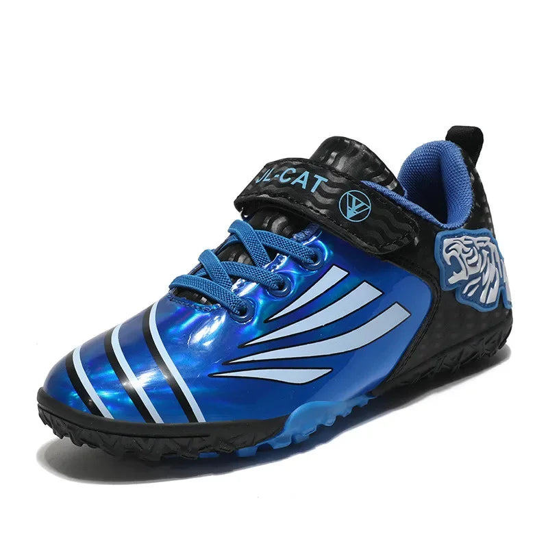 Fashion Gold Children's Shoes Outdoor Non-Slip Turf Soccer Shoes Kids HOOK&LOOP