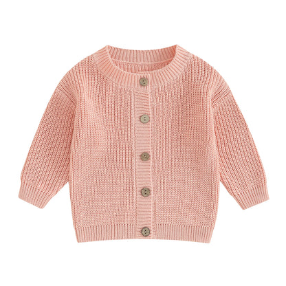 Infant Newborn Baby Girls Knit Cardigan Cute Long Sleeve Round Neck Solid Color Button Down Sweater Fall Tops 0-18M