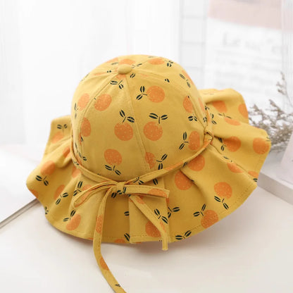 Summer Baby Girl Hat Cotton Fruit Kids Bucket Hats Sun Protection Bowknot Princess Children Cap for Girls Beach Travel 1-3Y