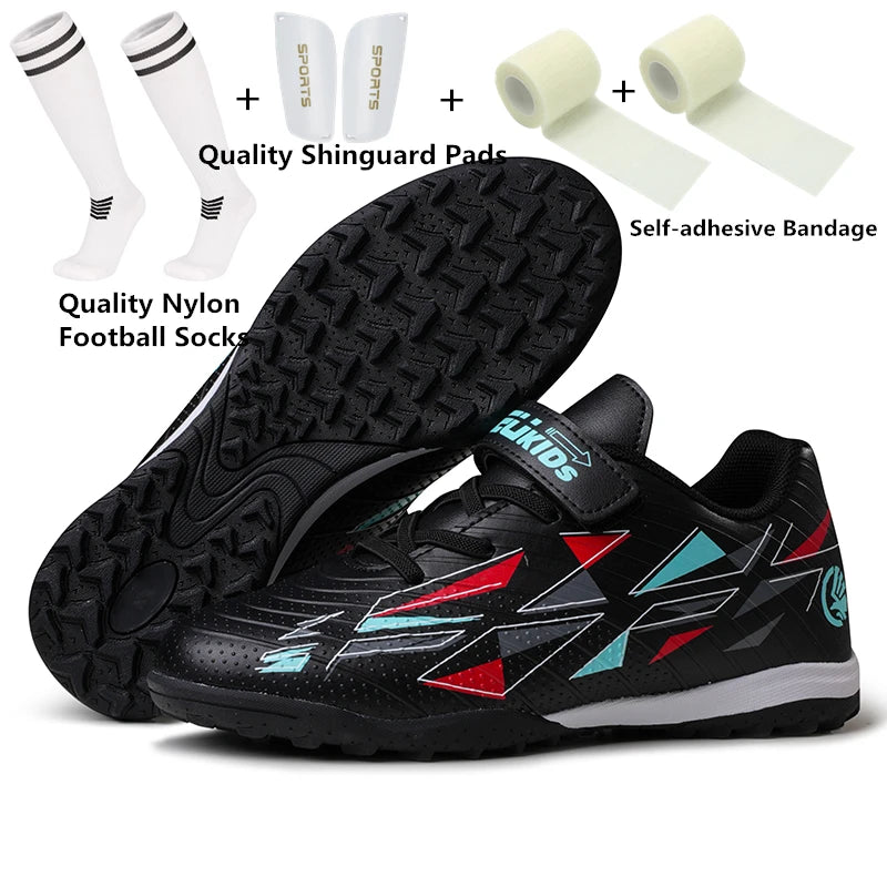 Professional Kids' Soccer Shoes Size 29-39 with Velcro Strap Breathable Durable Sports Footwear for Children