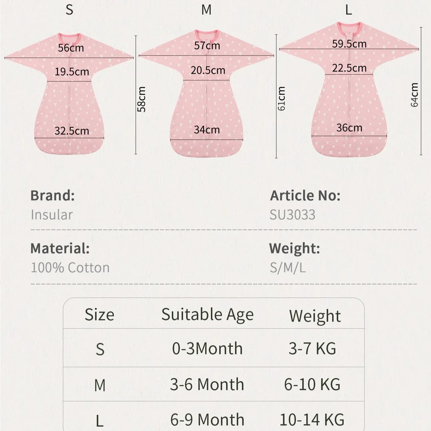 INSULAR Infant Hugging Blanket Soft Sleeping Bag All Cotton Sleep Sack Anti-startle 0-1Y