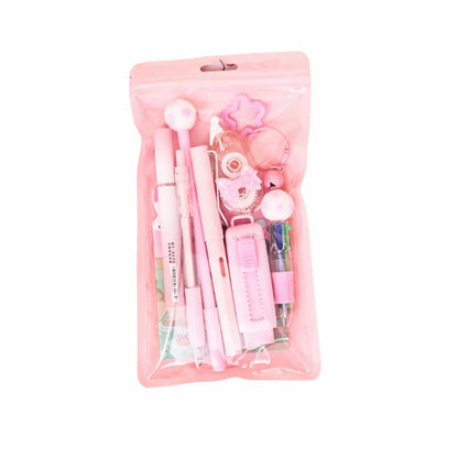 Cartoon School Stationery Set 6 Color Pens Stick Note Student Tools Gift Kit Eraser Large Capacity Learning Gift Box