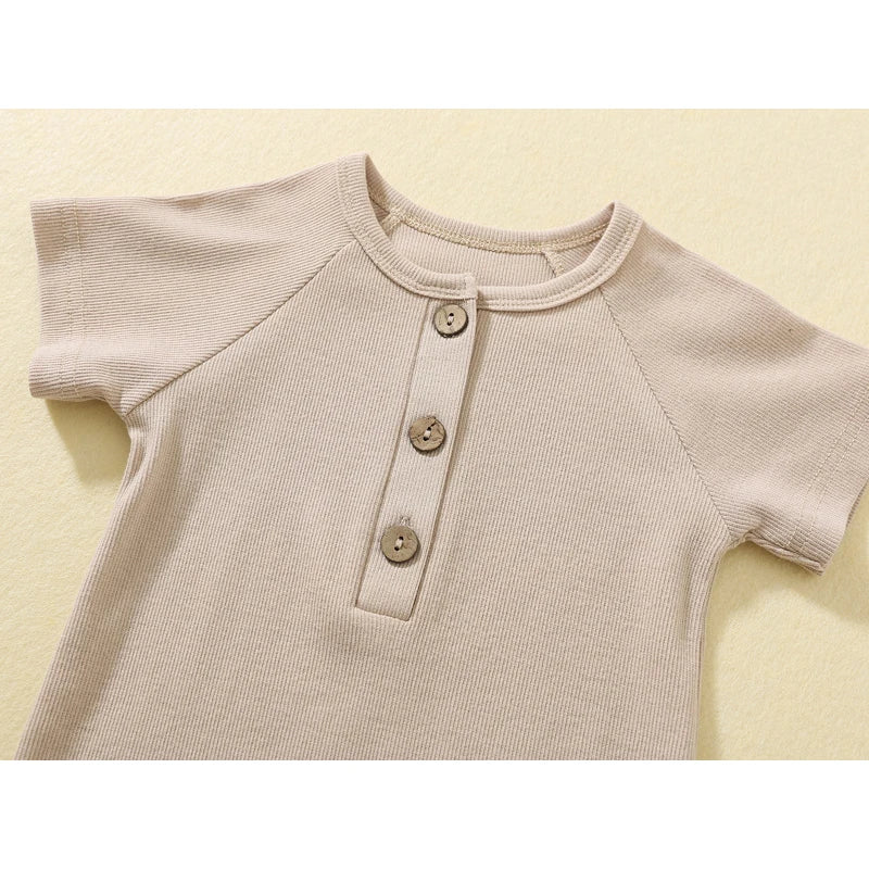 Infant Baby Romper, Lightweight Ribbed Knit Short Sleeve Jumpsuit Pajamas for Boys and Girls