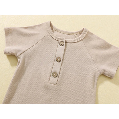 Infant Baby Romper, Lightweight Ribbed Knit Short Sleeve Jumpsuit Pajamas for Boys and Girls