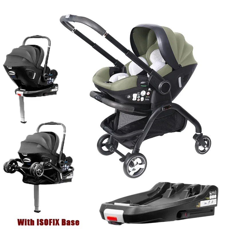4in1 Baby Stroller, Children's Car Seat Luxurious Newborn Portable Lightweight Baby Carriage with ISOFIX Base