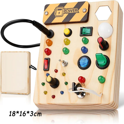 Montessori Busy Board LED Light Switc Toys Toddler Wooden Sensory Activitie Board Travel Toys Baby Switch Control Education Game