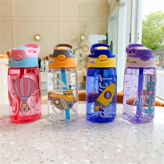 480Ml Children's Straw Cup Water Bottle Creative Cartoon Cup Anti Spill