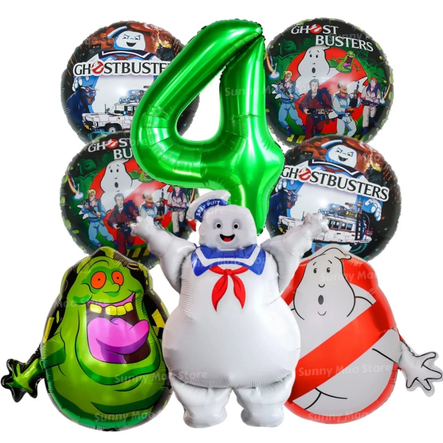 8Pcs Ghostbusters Balloons Set Catch Ghost Balloon 32inch Green Number Balloon  for Kids 1-9th Birthday Party Decoration