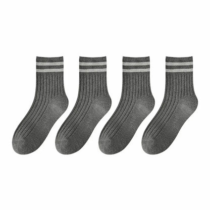 Kids Boys Girls Cotton Socks - Seamless Double Needle Ribbed 2-Stripe, All Season School Home Sports Socks