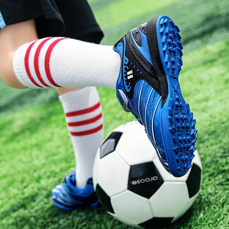 Fashion Gold Children's Shoes Outdoor Non-Slip Turf Soccer Shoes Kids HOOK&LOOP