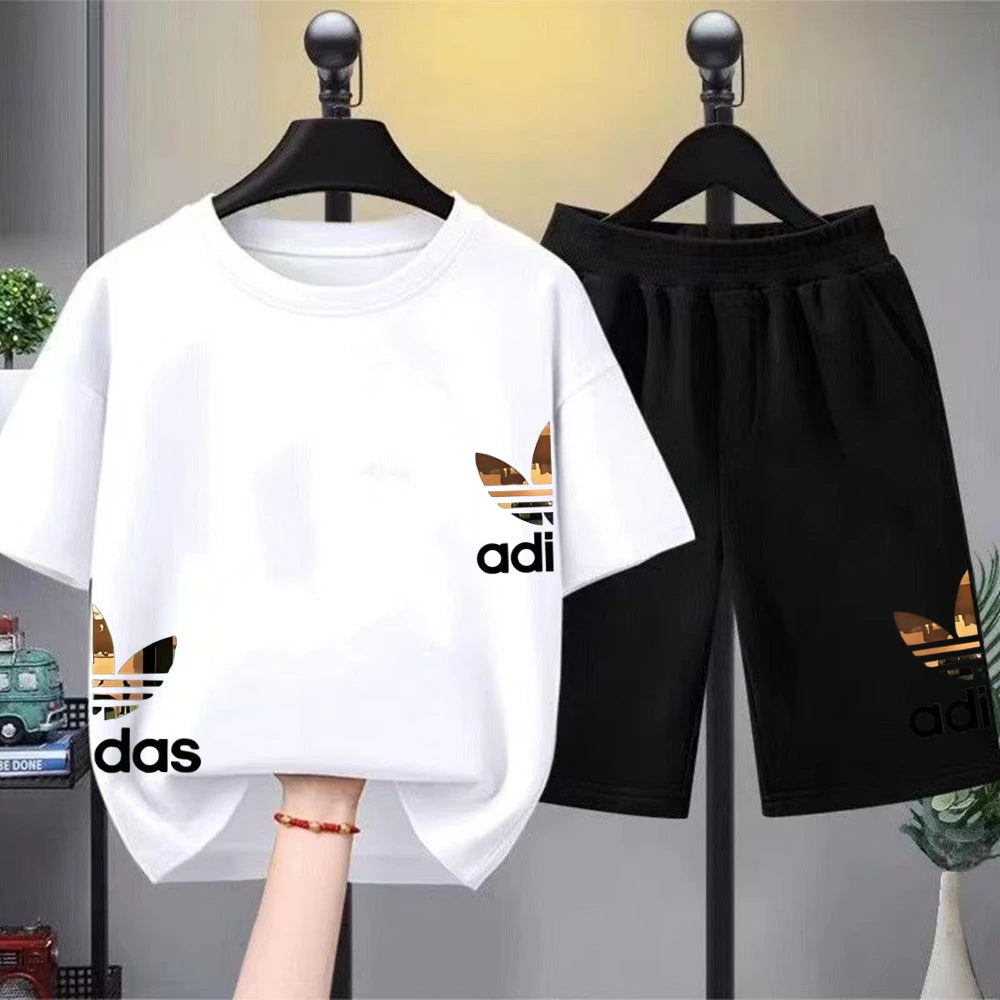 Kids T-shirts Summer Letter stamp O-neck Short Sleeve -Tshirts+Pants Suits 2-12 Years Boys Girls Casual Outfits Children Clothes