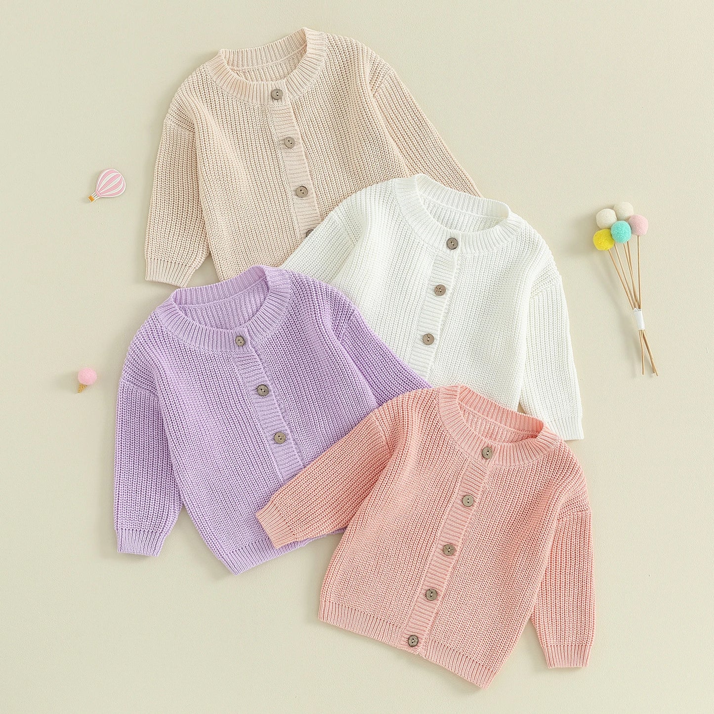 Infant Newborn Baby Girls Knit Cardigan Cute Long Sleeve Round Neck Solid Color Button Down Sweater Fall Tops 0-18M