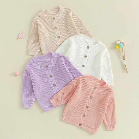 Infant Newborn Baby Girls Knit Cardigan Cute Long Sleeve Round Neck Solid Color Button Down Sweater Fall Tops 0-18M