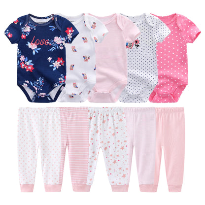 10Pcs Cartoon 100%Cotton Baby Girl & boy Clothes 0-12M Baby Clothes Sets Sleeveless