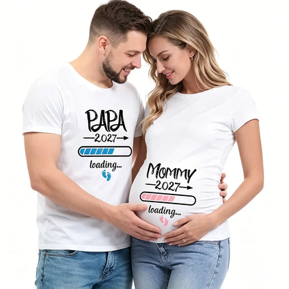 2027 New Cute Dad +Mom+ Baby Printed Couple Maternity T-Shirt Pregnancy Announcement Shirt Couple Pregnant Tshirt Clothes