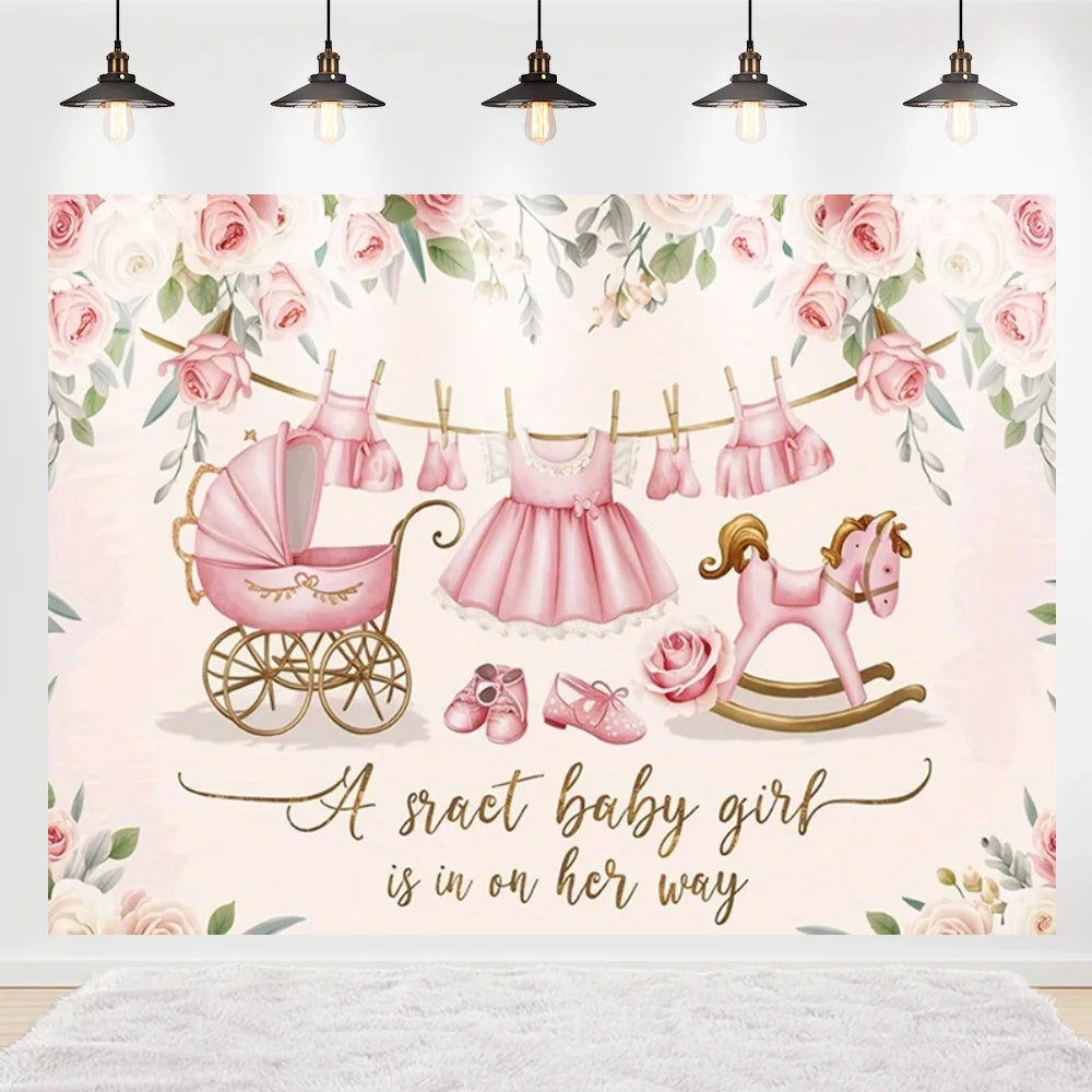Welcome Baby Shower Newborn Background Decoration Girl Boy Birthday Party Backdrop Supplies Balloon Teddy Bear Photographic Prop