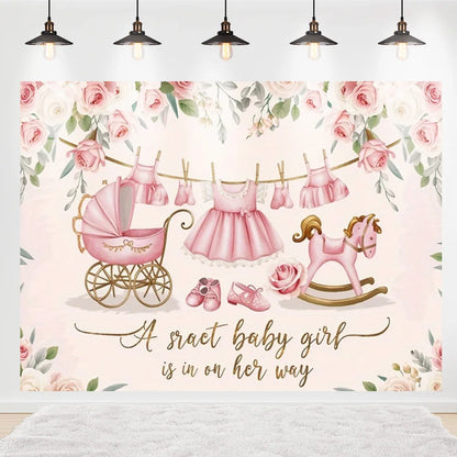 Welcome Baby Shower Newborn Background Decoration Girl Boy Birthday Party Backdrop Supplies Balloon Teddy Bear Photographic Prop