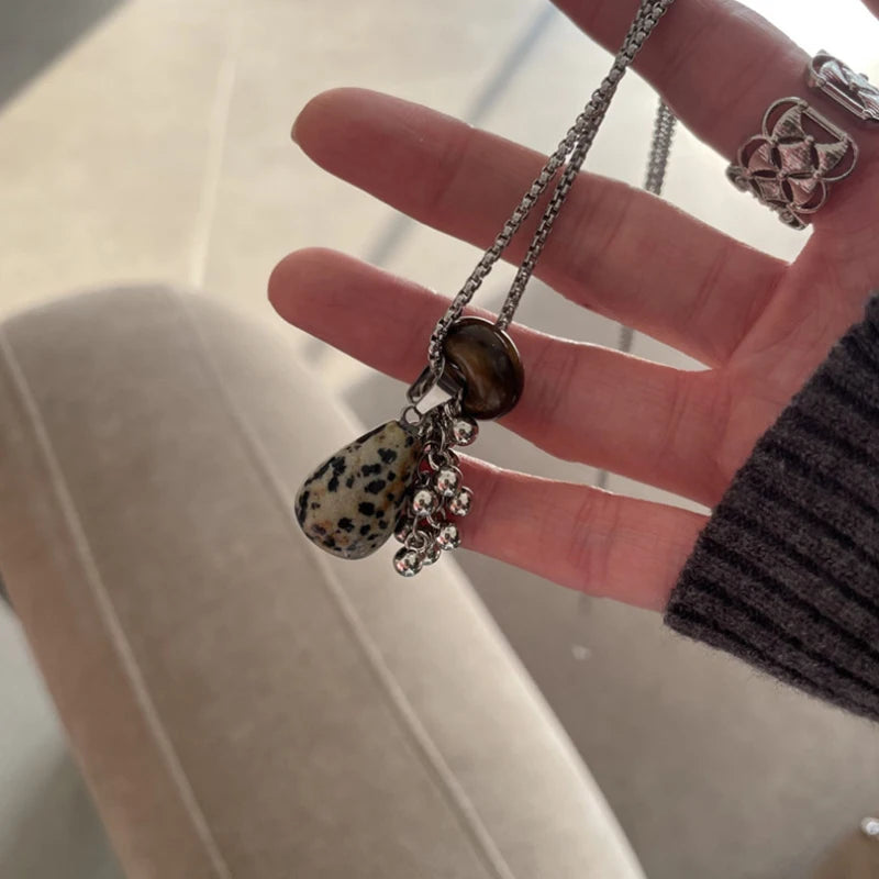 Irregular Tiger Eye Stone Pendant Necklace for Women, Fashion Long Chain Gift for Party, Aesthetic Jewelry Accessories