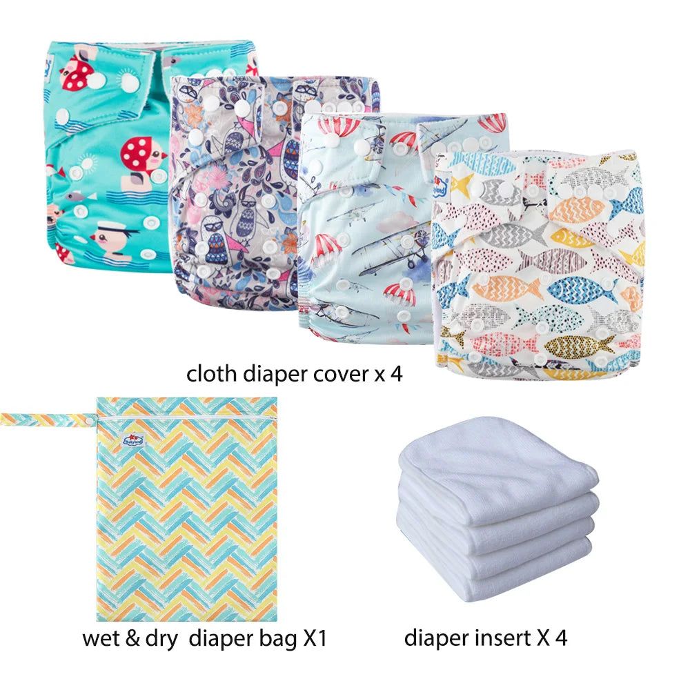 Babyland New Waterproof Baby Cloth Diaper Kit with Inserts & Wet Bags | Economical Washable Nappy System (0-36 Months)