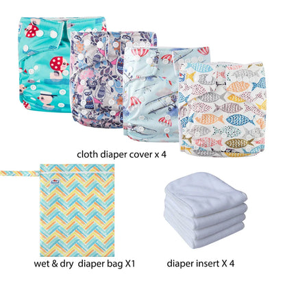 Babyland New Waterproof Baby Cloth Diaper Kit with Inserts & Wet Bags | Economical Washable Nappy System (0-36 Months)