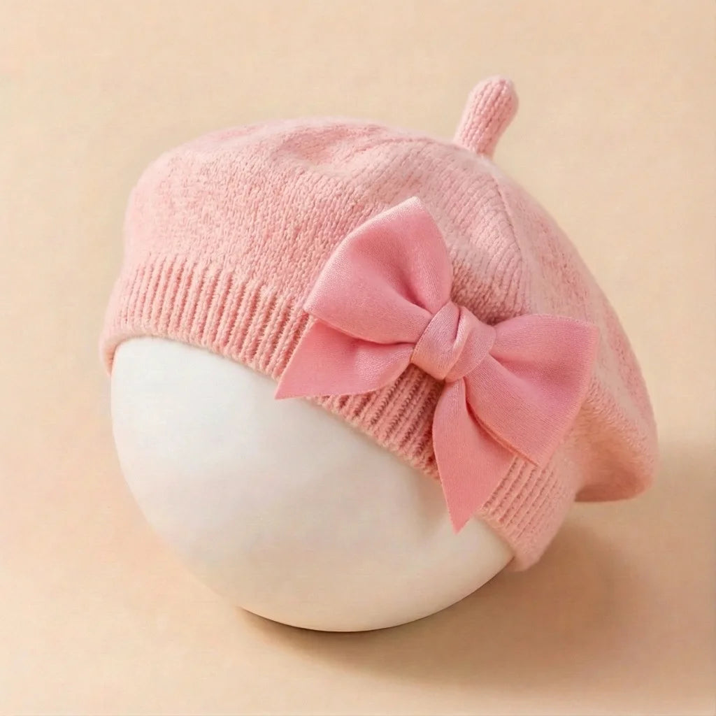1-3Y Baby girl Bow Beret | Painter Hat, Cute Baby Hat, Suitable for Travel and Outing Lightweight Polyester Knit Fabric, Mixed Color