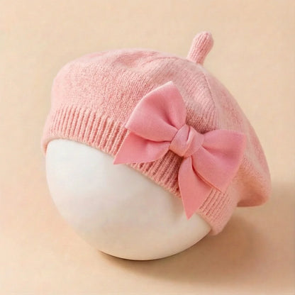 1-3Y Baby girl Bow Beret | Painter Hat, Cute Baby Hat, Suitable for Travel and Outing Lightweight Polyester Knit Fabric, Mixed Color