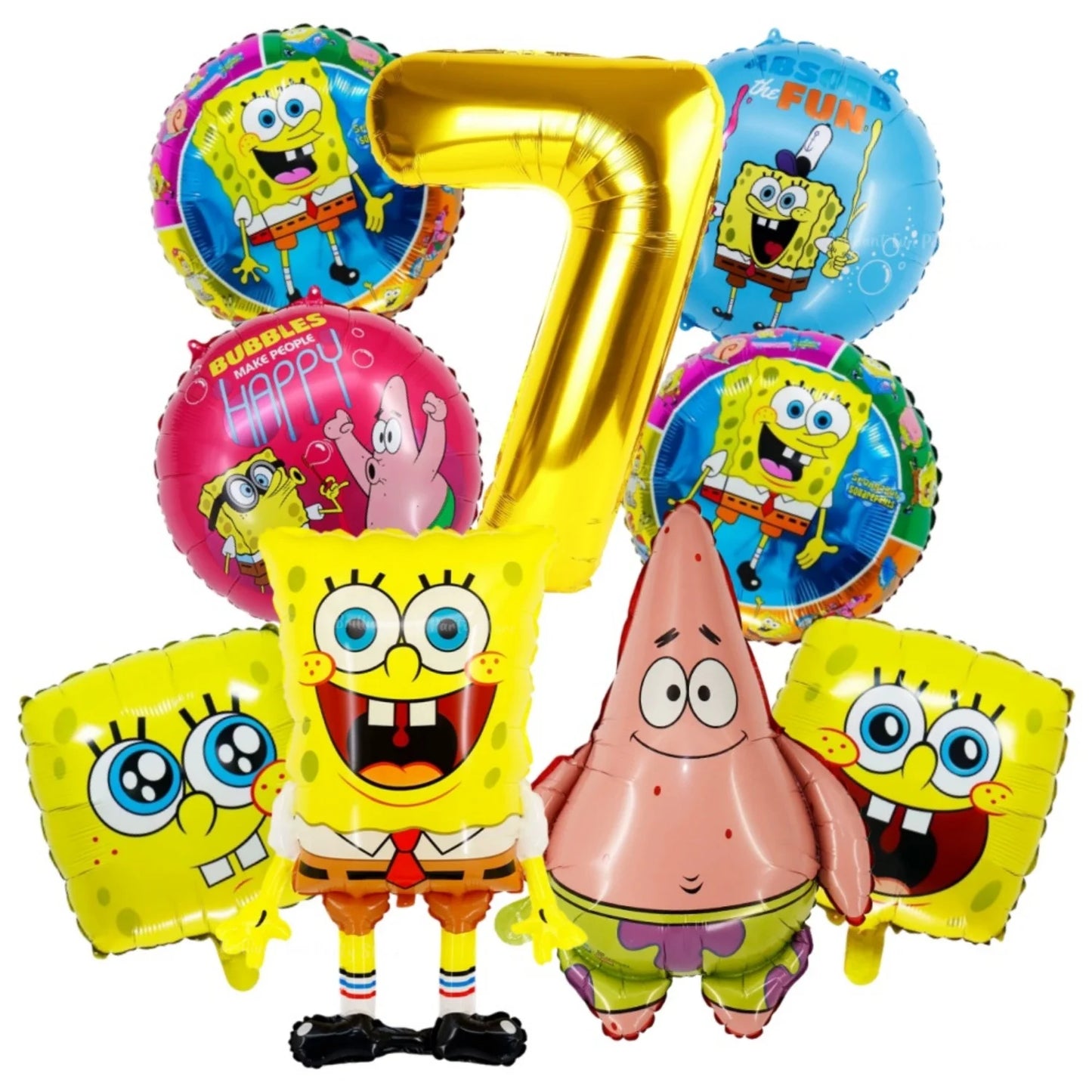 9Pcs Spongebob SquarePants Balloon Set Patrick Star Theme Foil Number Balloons for Kids Birthday Baby Shower Party Decorations