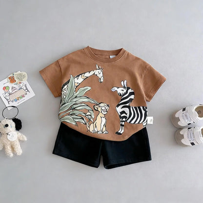 Disney Cartoon Printed Kids Short Sleeved Suits T-shirt Shorts Children's Casual Tracksuits Outfits Baby Boy 2 Piece Set