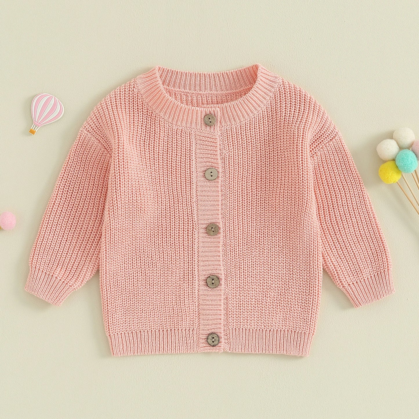 Infant Newborn Baby Girls Knit Cardigan Cute Long Sleeve Round Neck Solid Color Button Down Sweater Fall Tops 0-18M