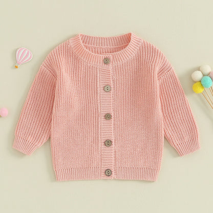 Infant Newborn Baby Girls Knit Cardigan Cute Long Sleeve Round Neck Solid Color Button Down Sweater Fall Tops 0-18M