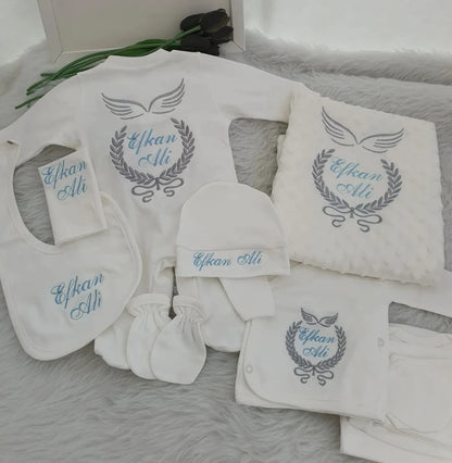 10pcs Wings Outfits Any Name Personalized Laurel Tree Embroidery Gift Baby Pajamas Hat Welcome Home Ceremonial dress