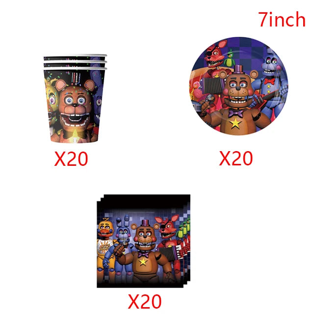 FNAF Five Nights Freddyed Birthday Party Decorations Balloons Plate Banner Tableware Set for Baby Shower Party Favors Kids Gifts